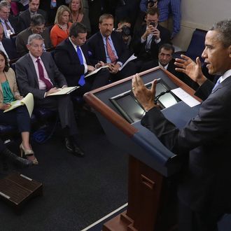 U.S. President Barack Obama holds a news conference in the Brady Press Briefing Room at the White House April 30, 2013 in Washington, DC. The president took questions on a variety of subjects including immigration reform, the ongoing civil war in Syria and the investigation into the Boston Marathon bombings. 