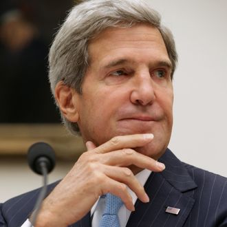 WASHINGTON, DC - SEPTEMBER 10: U.S. Secretary of State John Kerry prepares to testify before the House Armed Services Committee on Capitol Hill September 10, 2013 in Washington, DC. Congress may have avoided a difficult vote this week after Kerry suggested that the United States would possibly halt plans for a military strike against Syria if that country turned over its chemical weapons to the international community. (Photo by Chip Somodevilla/Getty Images)