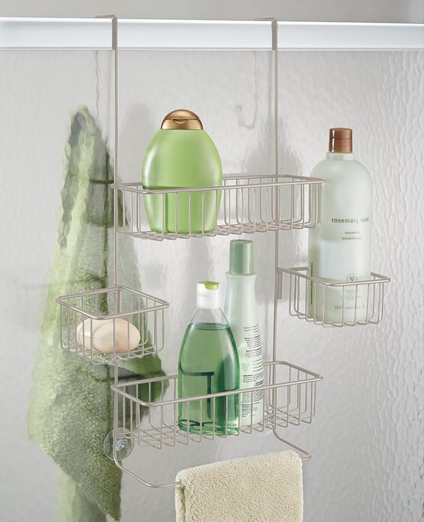 Practical No-Drill Shower Shelf Silver Hanging Shower Organiser Rust-Resistant and Multipurpose mDesign Over The Door Shower Caddy