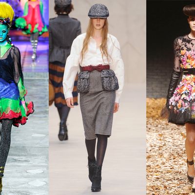 From left: looks from Meadham Kirchhoff, Burberry, and McQ