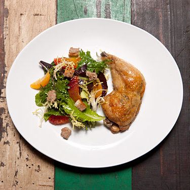 Chicken leg confit, baby lettuces, orange-dijon vinaigrette ($13)