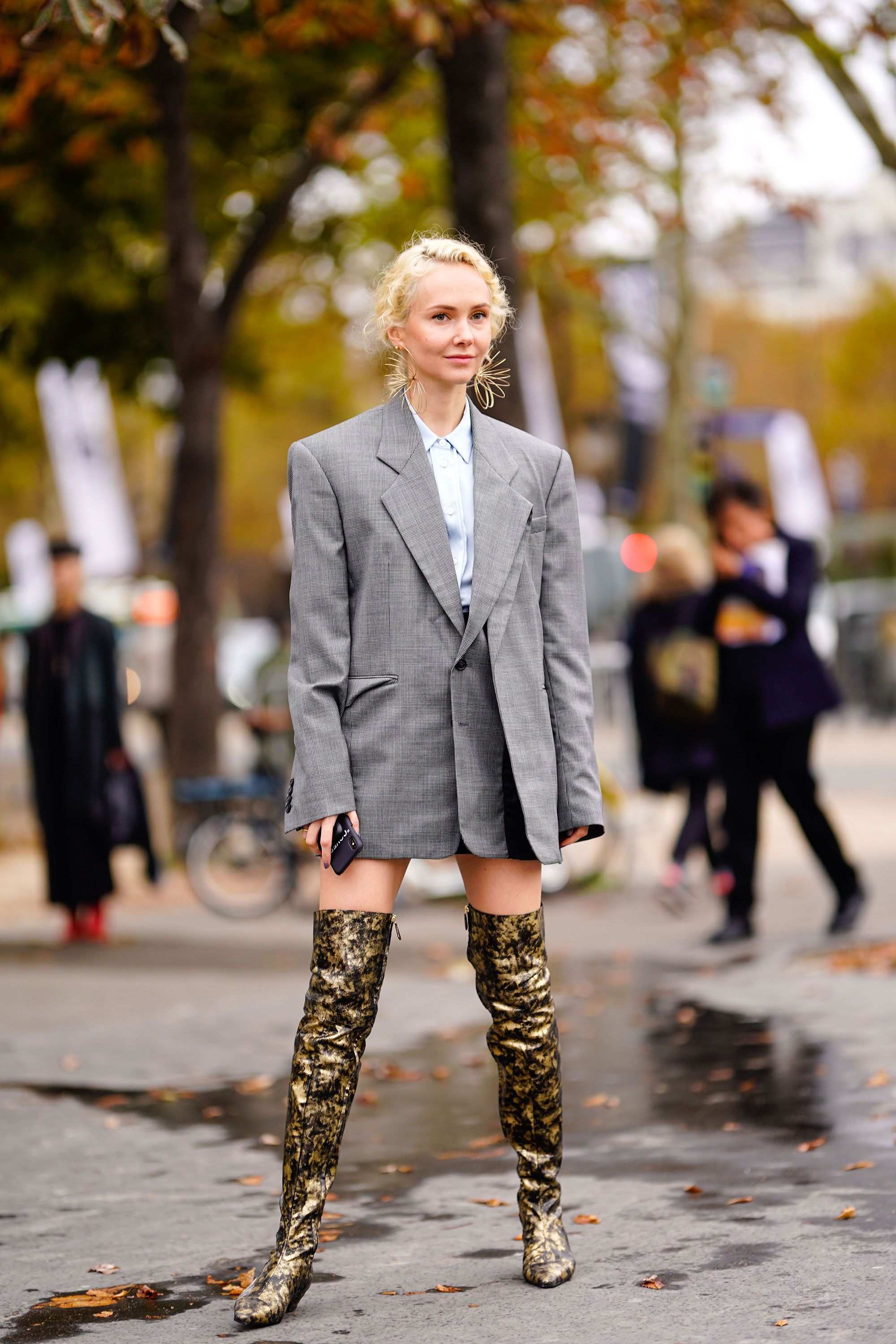 grey thigh boots outfit