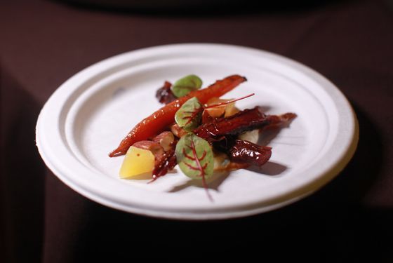 Roasted carrots with burnt honey, yogurt, and almonds from Little Prince.