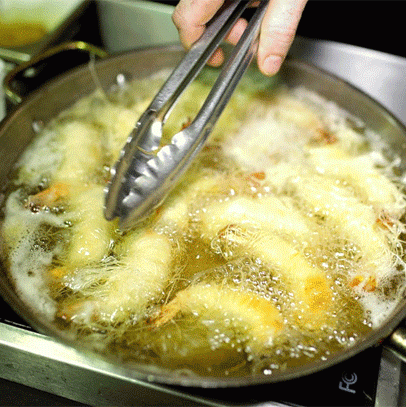 The shrimp, frying.