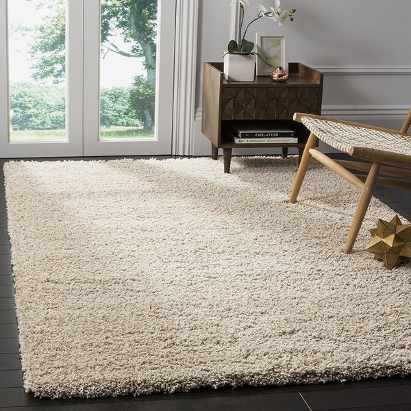 Budget Thick Fluffy Beige Ecru Shaggy Rugs Anti Shed Natural Cheap Bedroom Mats 