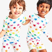 Primary Kids Organic Short Sleeve PJ Top in Bright Rainbow Stars