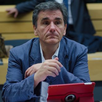 Greek Finance Minister Euclid Tsakalotos during the meeting