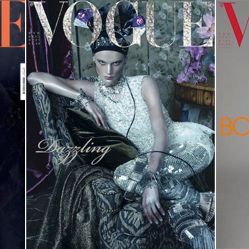 From left, the April, March, and February Italian <em>Vogue</em> covers.