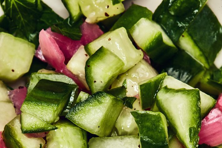 Off-season Israeli salad subs pickled onion for tomatoes.