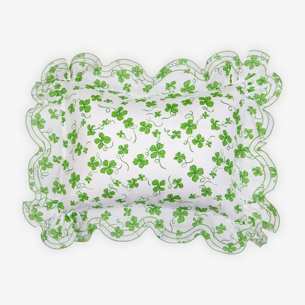 D. Porthault Trèfles Light Green Scallop Boudoir Sham