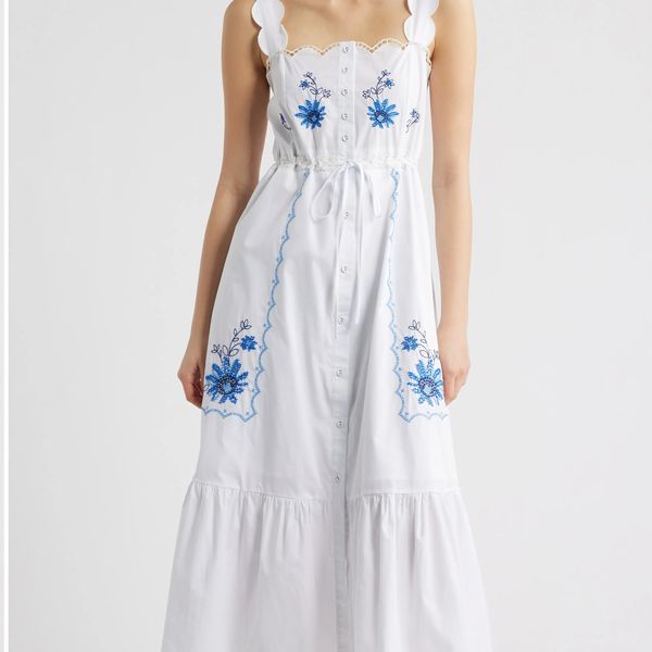 Moon River Floral Embroidery Detail Cotton Dress