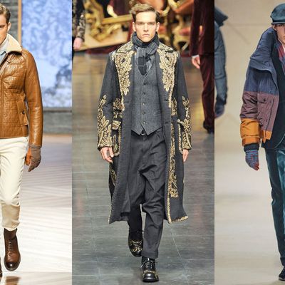 From left: new fall looks from Ermenegildo Zegna, Dolce & Gabbana, and Burberry.