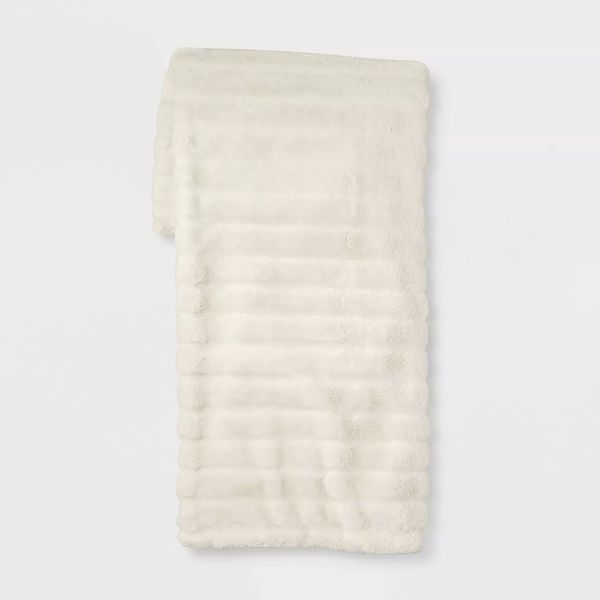 Threshold Textured Faux Fur Reversible Throw Blanket
