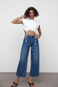 Zara Hi Rise Wide Leg Crop Jeans 