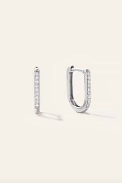 Quince 14K White Gold Diamond Pave U Huggie Hoops