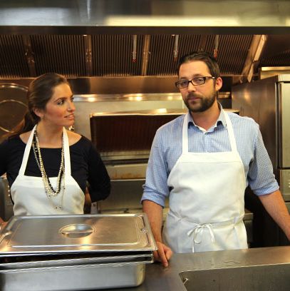 Ready to cook: FOH staffers Laura Wagstaff and Jeffrey Tascarella.