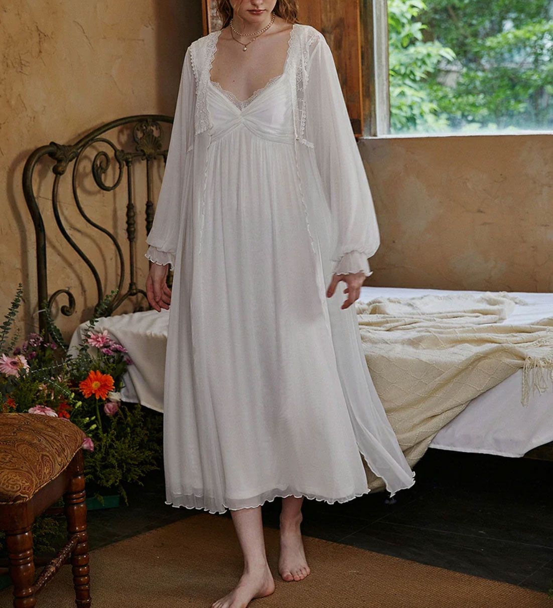 chinese dress ladies Lace Peignoir Set | Nightgown and Robe main image 1