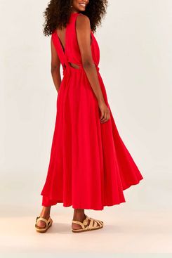 Farm Rio Red Cutout Midi Dress