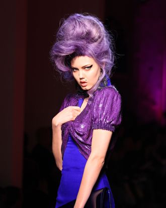 A model presents a creation by French designer Jean Paul Gaultier during the Spring/Summer 2012 Haute Couture collection show, on January 25, 2012 in Paris.