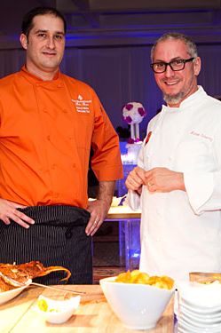The kickoff event at The Four Seasons moved inside owing to a threat of rain. The hotel’s executive chef, Darryl Moiles, served up twenty-pound Florida Keys queen snappers along with Miami chef Michael Schwartz’s Greek lamb feast.