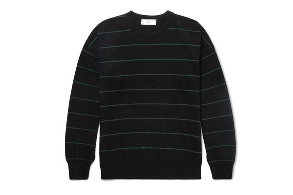 AMI Striped Knitted Cotton Sweater