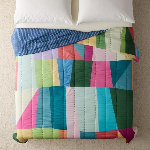 Urban Outfitters Connie Colorblock & Striped Reversible Cotton Quilt