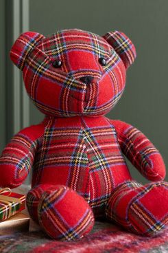 Pottery Barn St. Jude Stewart Plaid Bear Shaped Pillow