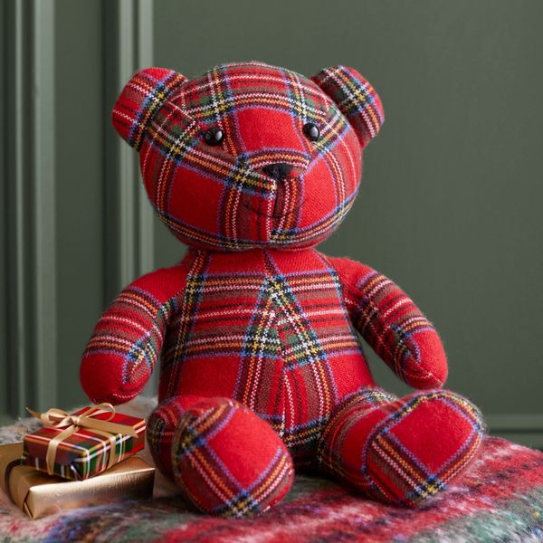Pottery Barn St. Jude Stewart Plaid Bear Shaped Pillow