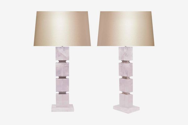Phoenix Gallery Pair of Flat Cubic Form Rock Crystal Lamps