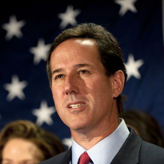 GETTYSBURG, PA - APRIL 10: Surrounded by members of his family, Republican presidential candidate, former U.S. Sen. Rick Santorum announces he will be suspending his campaign during a press conference at the Gettysburg Hotel on April 10, 2012 in Gettysburg, Pennsylvania. Santorum's three-year-old daughter, Bella, became ill over the Easter holiday and poll numbers showed he was losing to Mitt Romney in his home state of Pennsylvania. (Photo by Jeff Swensen/Getty Images)