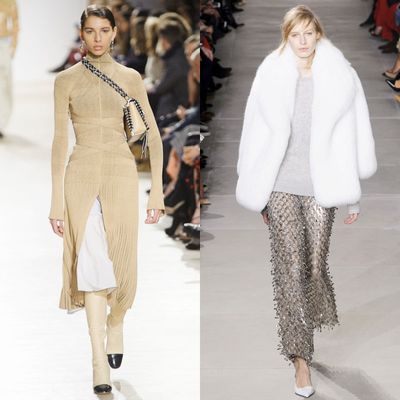 Looks from Proenza Schouler (left and right) and Michael Kors (center). 