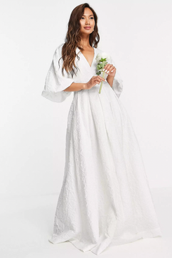 ASOS Edition Winnie Pleat Waist Wedding Dress in Textured Floral