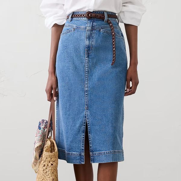 Banana Republic Factory Denim Slit-Front Midi Skirt