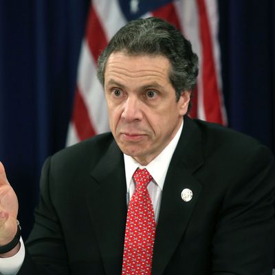 New York Gov. Andrew Cuomo speaks at a press conference on new corruption legislation on April 9, 2013 in New York City. Cuomo announced the Public Trust Act which would establish a new class of corruption crimes and require officials to report corruption. New York State politicians were arrested in two bribery cases last week.