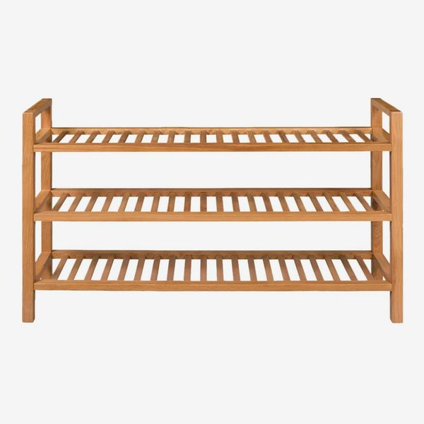 East Urban Home 39.4” W 3-Tier Solid Oak Wood Shoe Rack
