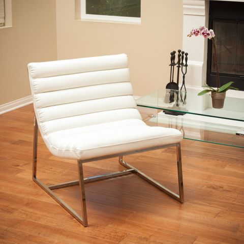 Noble House Patrick Modern Faux Leather Accent Chair, White