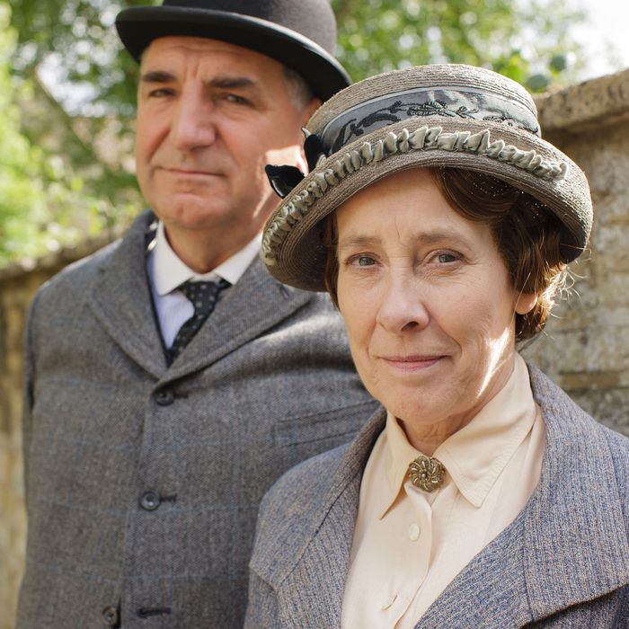 Downton Abbey Season 5 on MASTERPIECE on PBSPart EightSunday, February 22, 2015 at 9pm ETSomeone tries to derail Rose and Atticus’s happiness. Mrs. Patmore gets a surprise. Anna isin trouble. Robert has a revelation.Shown from left to right: Jim Carter as Mr. Carson and Phyllis Logan as Mrs. Hughes(C) Nick Briggs/Carnival Films 2014 for MASTERPIECEThis image may be used only in the direct promotion of MASTERPIECE CLASSIC. No other rights are granted. All rights are reserved. Editorial use only. USE ON THIRD PARTY SITES SUCH AS FACEBOOK AND TWITTER IS NOT ALLOWED.