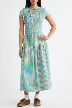 Damson Madder Ebba Midi Dress - Picnic Blue Check