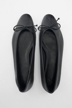 Zara Bow Trim Leather Ballet Flats