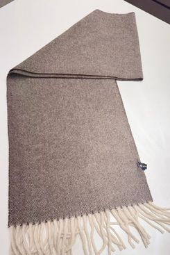 Principe di Firenze Men’s Brown Wool Scarf Herringbone Fringe Accent Italy 075