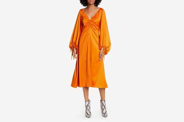 Staud Sofia Long Balloon Sleeve Midi Dress