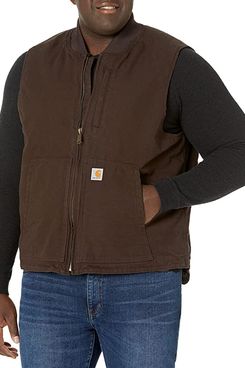 Carhartt Men's Loose-Fit Washed Duck Insulated Rib Collar Vest (Dark Brown)