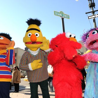 NEW YORK - FEBRUARY 04: Sesame Street characters Ernie, Bert, Elmo and Abby Cadabby attend the temporary street renaming to celebrate the 30th anniversary of Sesame Street Live on 31st Street & 8th Avenue on February 4, 2010 in New York City. (Photo by Jason Kempin/Getty Images) *** Local Caption *** Ernie;Bert;Elmo;Abby Cadabby