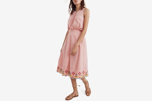 Madewell Embroidered Gingham Circle Skirt