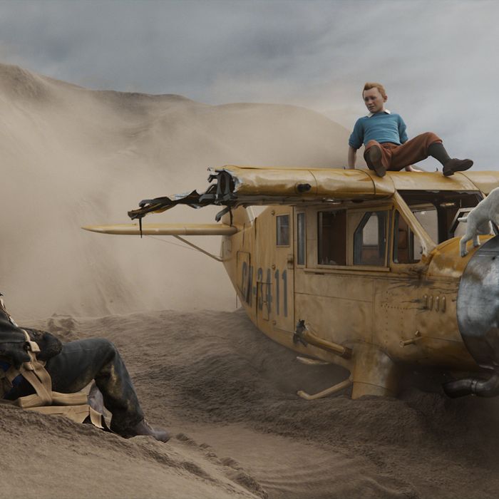 Left to right: Captain Haddock (Andy Serkis), Tintin (Jamie Bell), and Snowy in THE ADVENTURES OF TINTIN, from Paramount Pictures and Columbia Pictures in association with Hemisphere Media Capital.