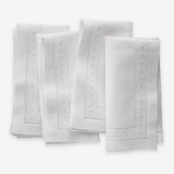 O'lucio Authentique Home Double-Hemstitched Linen Dinner Napkins, Set of 4