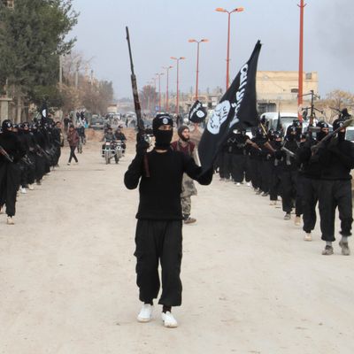 03 Jan 2014, Syria --- Fighters of al-Qaeda linked Islamic State of Iraq and the Levant carry their weapons during a parade at the Syrian town of Tel Abyad, near the border with Turkey January 2, 2014. Picture taken January 2, 2014. REUTERS/Yaser Al-Khodor