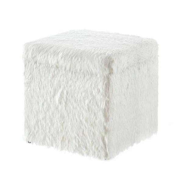 Inspired Home Lilly Faux Fur Cube Storage Ottoman