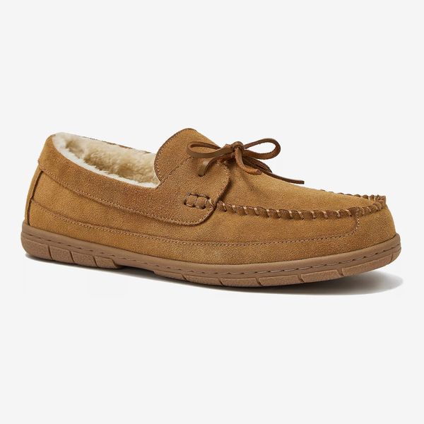 Lands' End Men's Fuzzy Lined Lace Up Moccasin Slippers