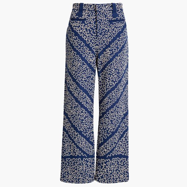 Bode Bombora Couching Embroidered Wool Blend Wide Leg Trousers